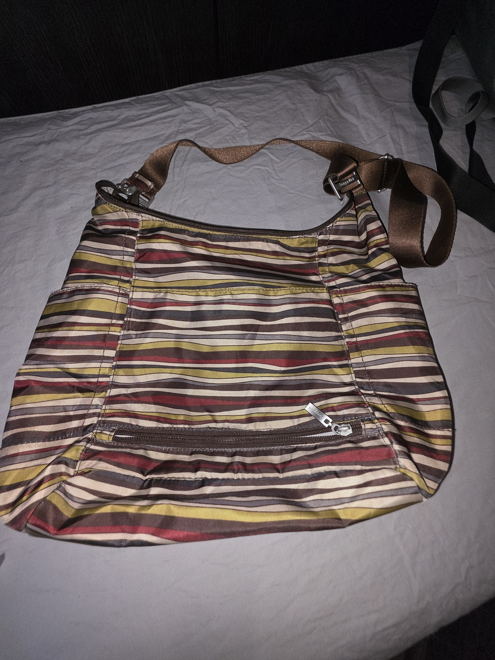 Baggallini Striped Crossbody Bag in Brown, Red and Yellow